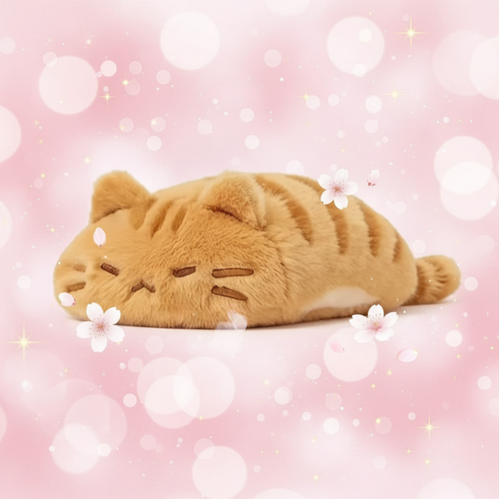 Getigerte orangefarbene Katze, kawaii, rosa Hintergrund